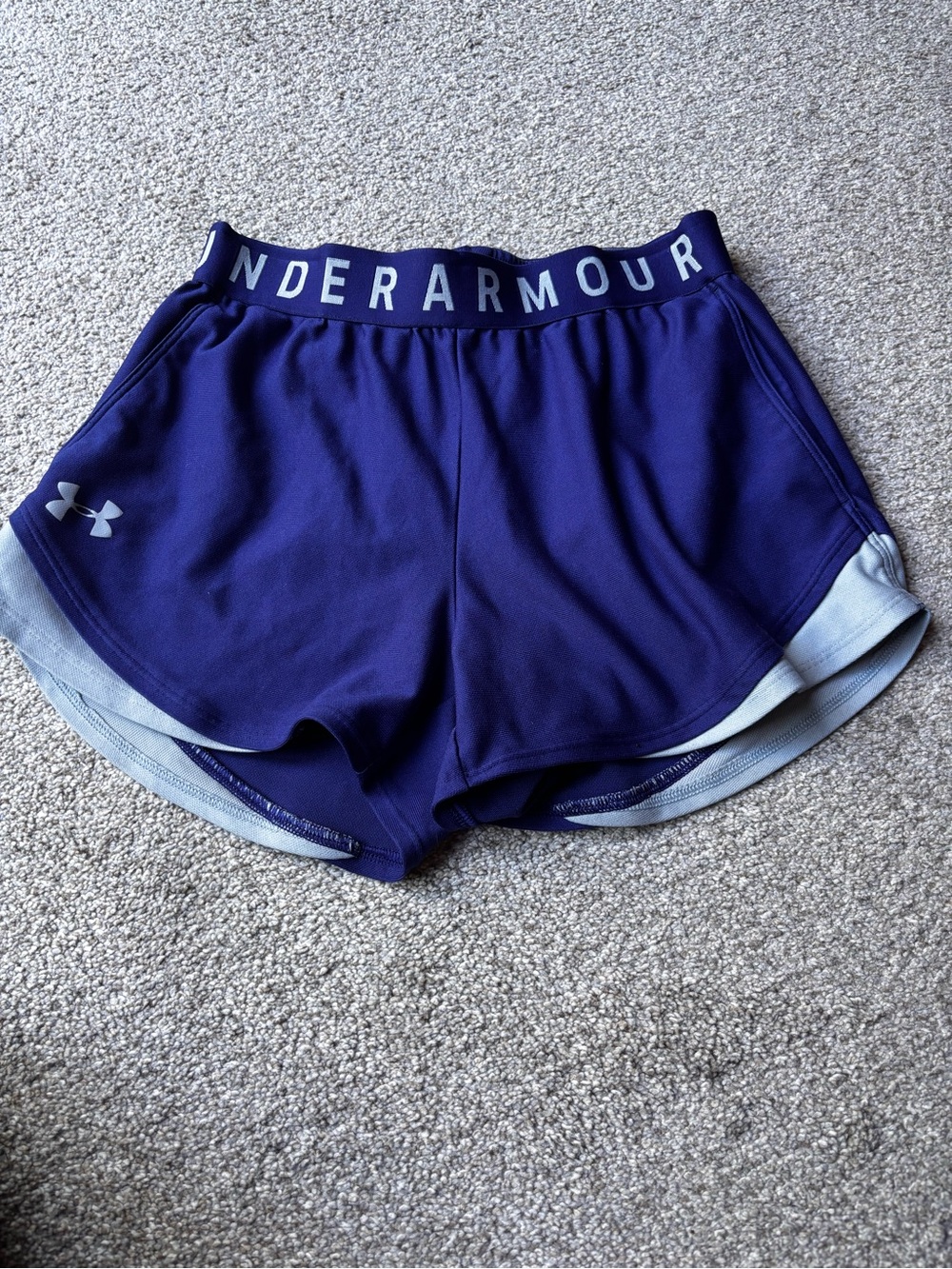 Under Armour Women's Deep Purple Athletic Shorts with Light Gray Trim